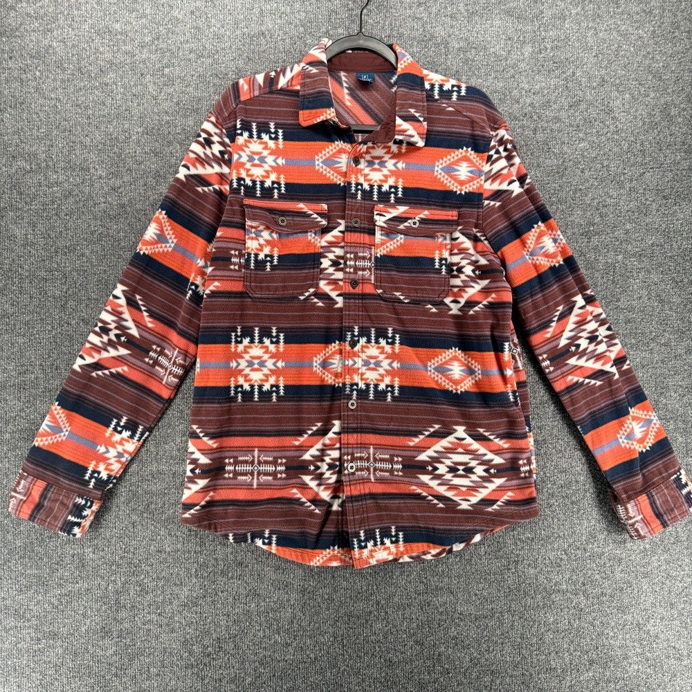George Sweater Mens L Fleece Button Up Logn Sleeve Western Navajo Indian Tribal